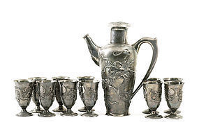 Early 20C Chinese Sterling Silver Dragon Cocktail Cup Set Mk