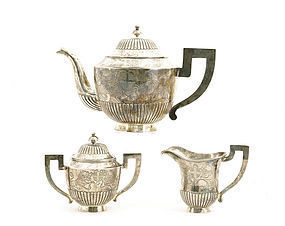 Early 20C Chinese Silver Tea Set Foo Fu Dog Lion Mk