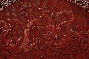 Old Chinese Two Tone Red & Black Cinnabar Lacquer Dragon Box