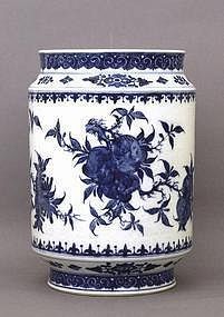 18C Chinese Blue & White Soft-Paste Vase Pomegranate