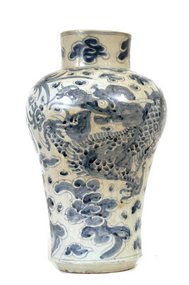 Lg Early 19C Korean Blue and White Dragon  Vase